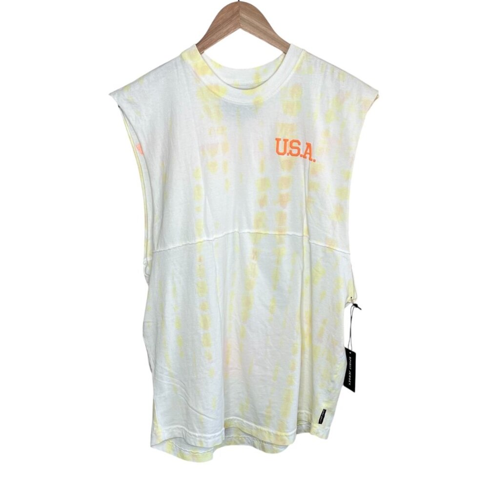 Spirit Jersey Mens Cotton USA "Tourist" Tie-Dye Muscle Tank Top Small